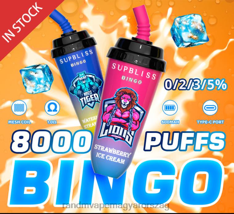 RandM Supbliss Bingo 8000 vape pod készülék 1db eperfagylalt 8426F256 Best RandM Vape Flavors